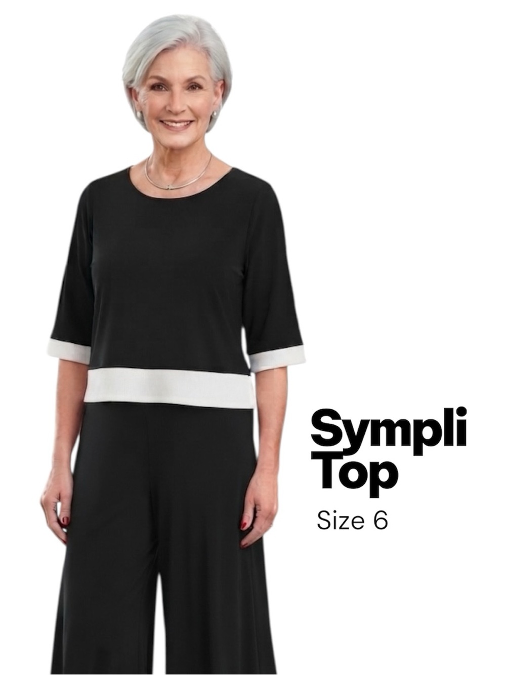 Simply Black Scoop Neck Top with White Trim | Size 6 | Excellent Condition